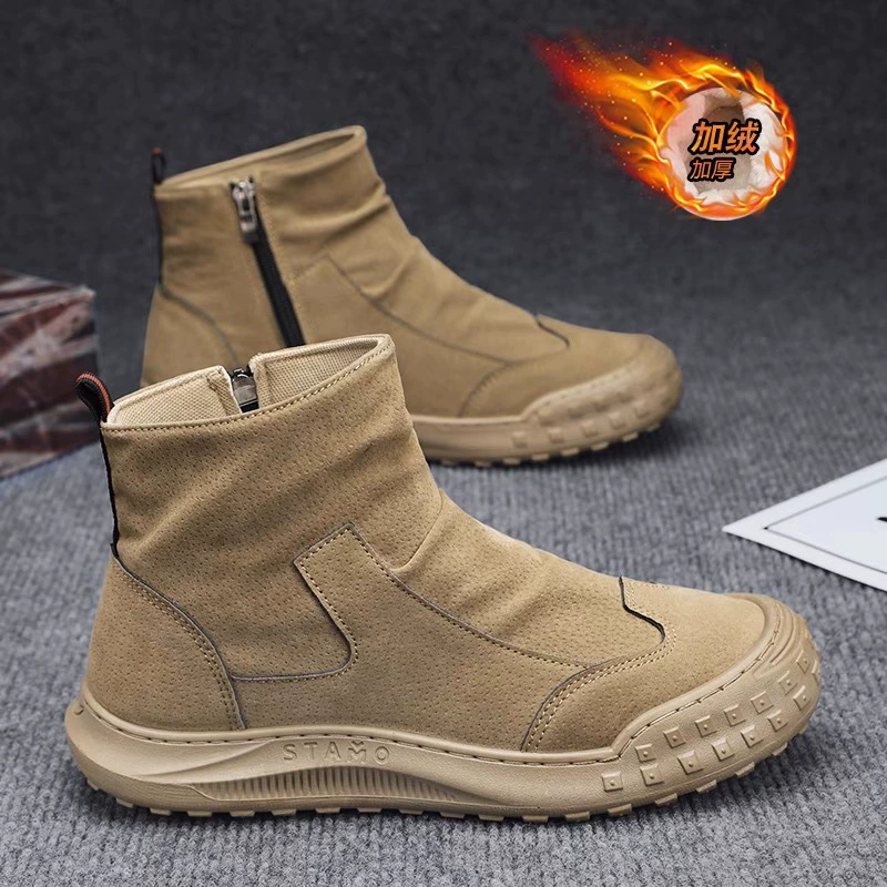 2024 зимние бархатные высокие ботинки Martin мужские модные дикие толстые теплые хлопчатобумажные противоскользящие ботинки для защиты труда Мужская обувь
