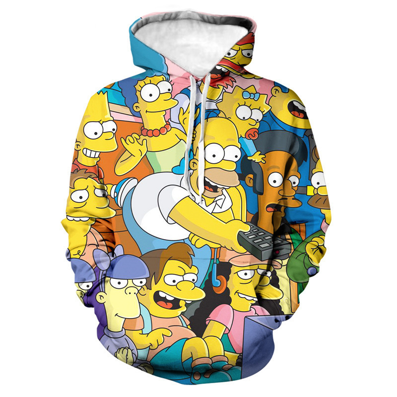 Hot-Selling 2023 New Foreign Trade Simpson Family 3D Digital Print Cartoon Couple Hooded Sweatshirt