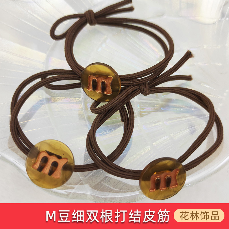 夏款现货热卖彩色糖果色M豆细双根打结发圈 扎头发扎马尾女橡皮筋