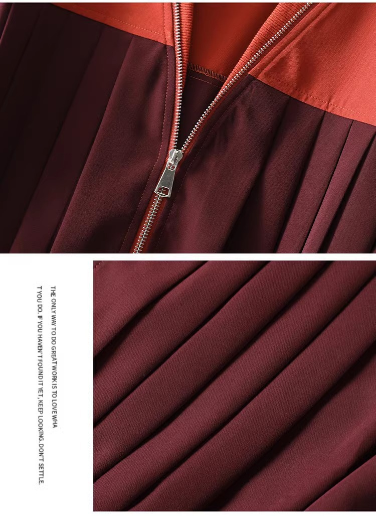 Women's Clothing Fashion Contrast Color Casual Suit New Long Sleeved Double Zipper V Neck Jacket Top Wide Leg Pants Two Piece Suit_voghion.com