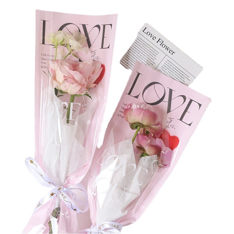 Día de San Valentín DIY solo ramo bolsa de embalaje transparente impermeable OPP flor bolsa amor Rosa flor bolsa de embalaje