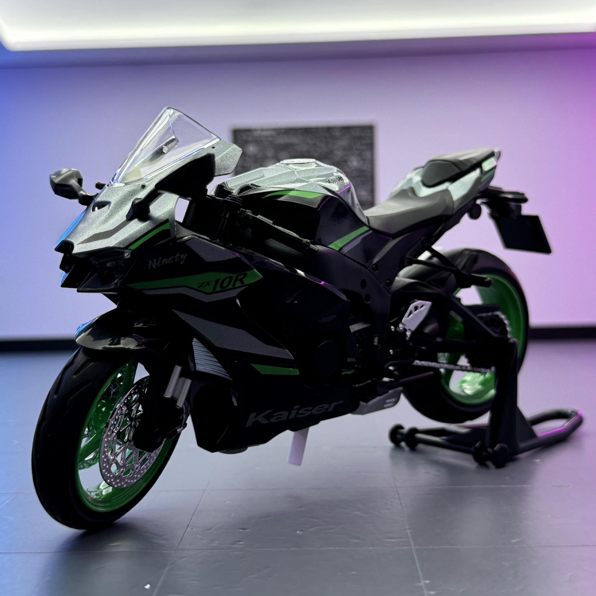 Modelo de coche de aleación Jiaye 1 a 12 Kawasaki ZX10R con decoración de modelo de sonido de coche de juguete deslizante de luz y sonido