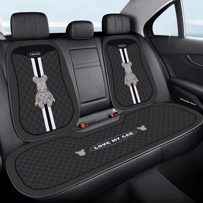 Universal Car Cushion for All Seasons, Seat cushion, seat cover - e0536j-gray-bear-on-black-background-three-piece-set-in-the-back-row-velvet-pad-a03-code