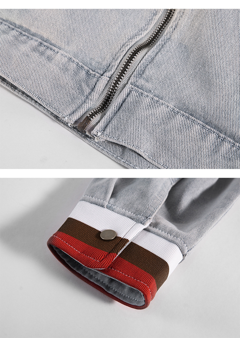 Men's Denim Jacket Stand Collar Washed Motorcycle Style Outerwear_voghion.com