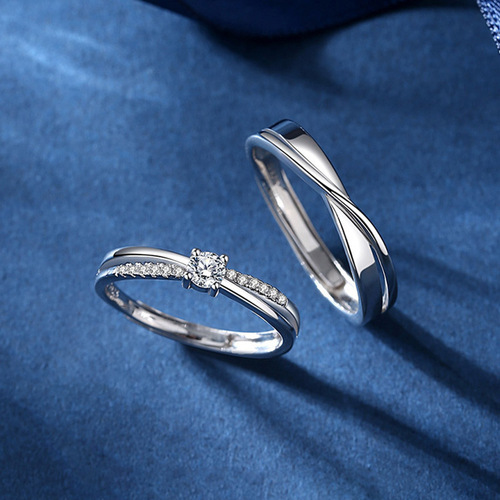 Möbius ring S925 sterling silver couple ring, a pair of niche design, high-end diamond-encrusted men's and women's open rings