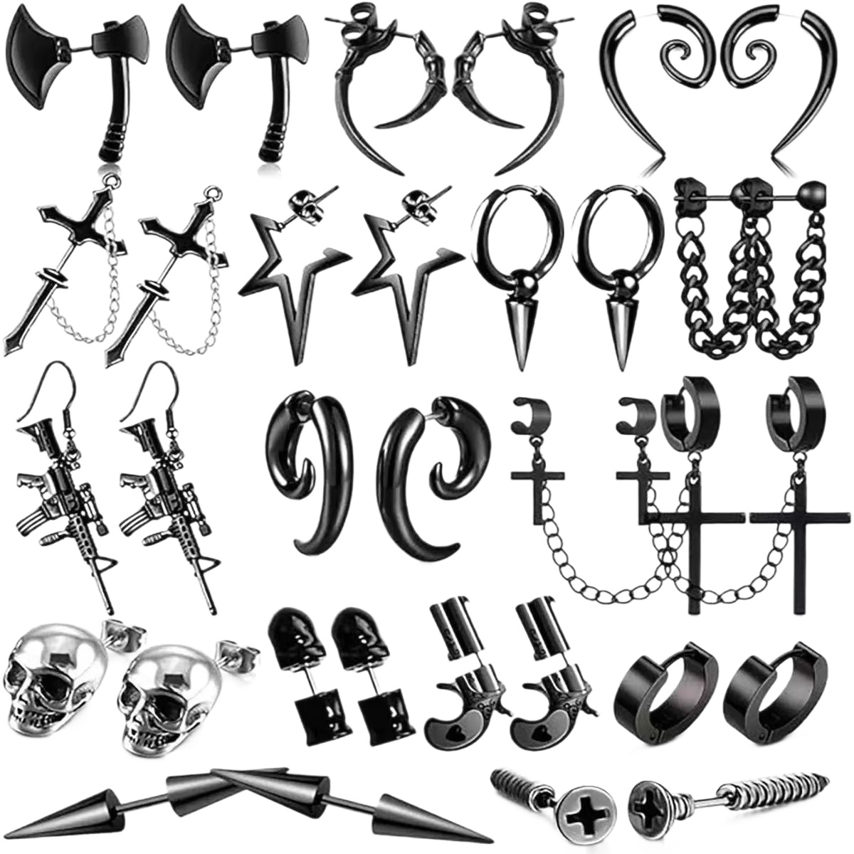 Trendy Black Punk Titanium Steel Earrings For Men Cool Personalized Ear Studs Geometric Pierced Jewelry Street Style_voghion.com