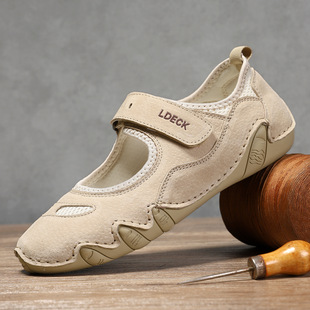 Cross-Border Hot Selling Amazon Large Size Genuine Leather Women's Shoes Outdoor Casual Shoes Summer Shoes Sports Shoes Velcro Single Shoes