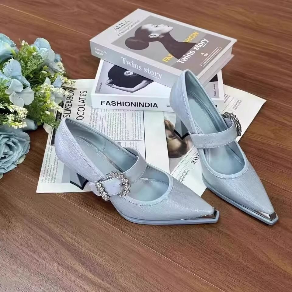 Soft Leather French-style Elegant Rhinestone Pointed-toe Women's Shoes, 2025 New Versatile Model, Mary Jane Shoes With A_vogvips.com