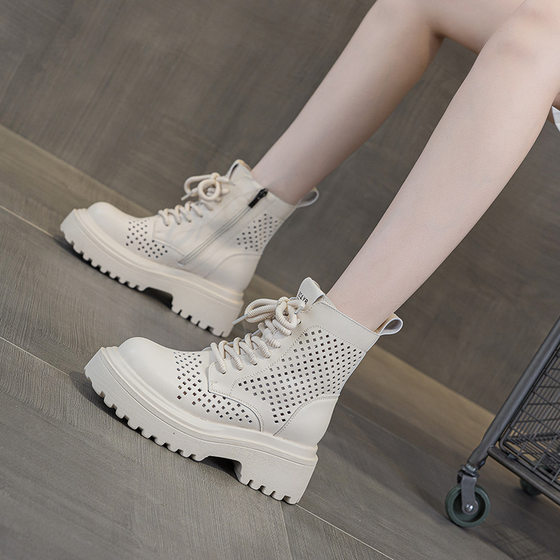 Martin Boots Women's 2025 Summer Leather Punched Short Tooling Boots British Style Casual Fashion All-Match Women's Boots