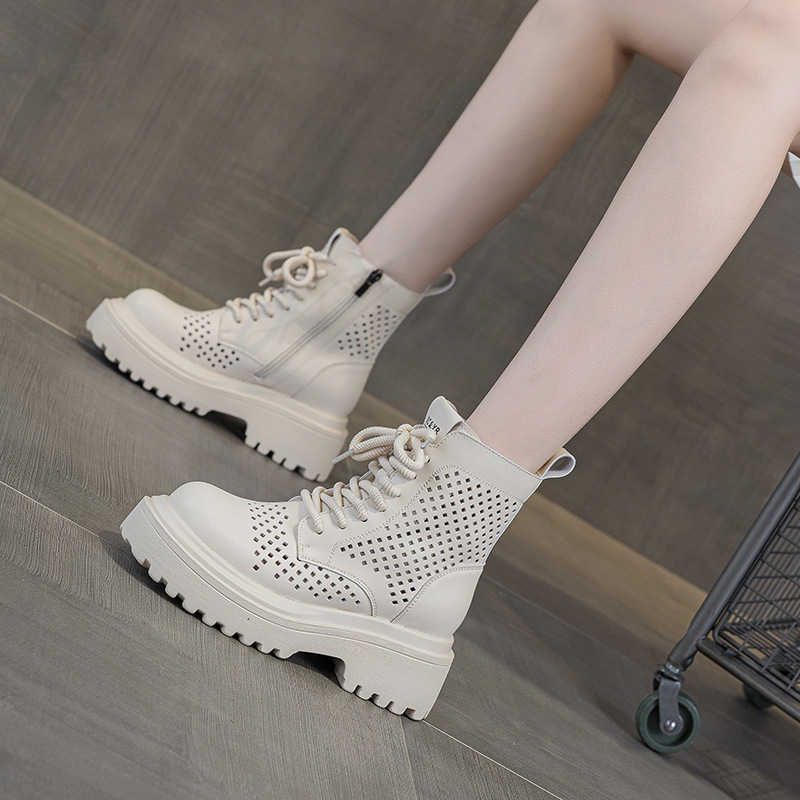 Martin Boots for Women 2026 Summer Leather Perforated Short Work Boots British Style Casual Fashion Versatile Women's Boots