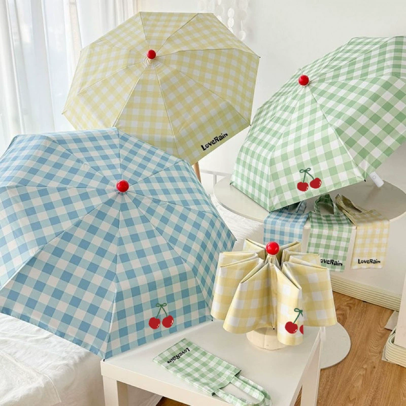 Автоматический зонт в клетку с красным носом, усиленный зонт от дождя или сияния, утолщенный виниловый студенческий зонт с защитой от УФ-лучей