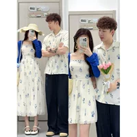 2025 Summer New Yiyao Familia Sweet Sweet Sweet Frames Талия Тонкая Квадратный Ворот Туристическое Платье Для Пары