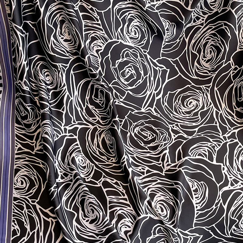 Silk Scarf Rose Pattern Lightweight Versatile Shawl For Women_voghion.com