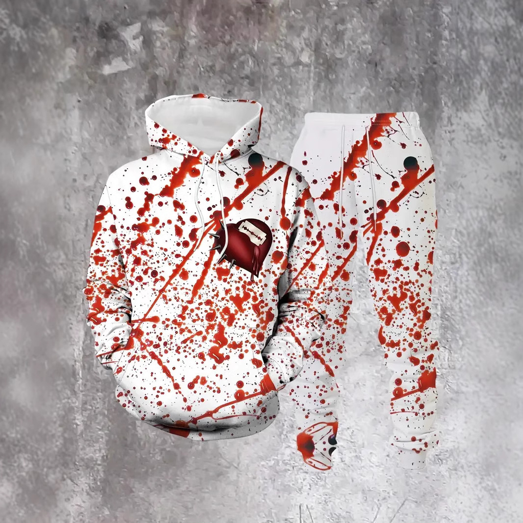 Traje de dos piezas de graffiti colorido de moda traje de pantalón de suéter con capucha suelto de talla grande MC11-ML1