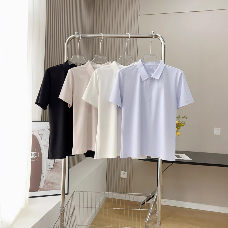 Dijia Ice Silk Seamless Half-Zip Polo Shirt for Women, Summer Breathable Cool Commuting Business Casual Turn-Down Collar Short Sleeve Dijia Ice Silk Seamless Half-Zip Polo Shirt for Women, Summer Breathable Cool Commuting Business Casual Turn-Down Collar Short Sleeve