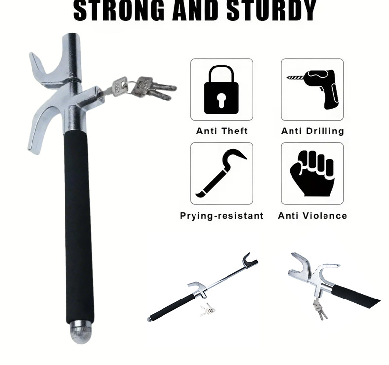 Car Steering Wheel Lock, Anti-Theft Lock, Small Car Front Lock, Safety Self-Defense Retractable Handlebar Lock, Anti-Theft Device