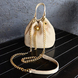 Unique Versatile Genuine Leather Soft Leather Bag Sweet Lady Top Layer Vegetable-Tanned Cowhide Handbag Shoulder Bucket Bag