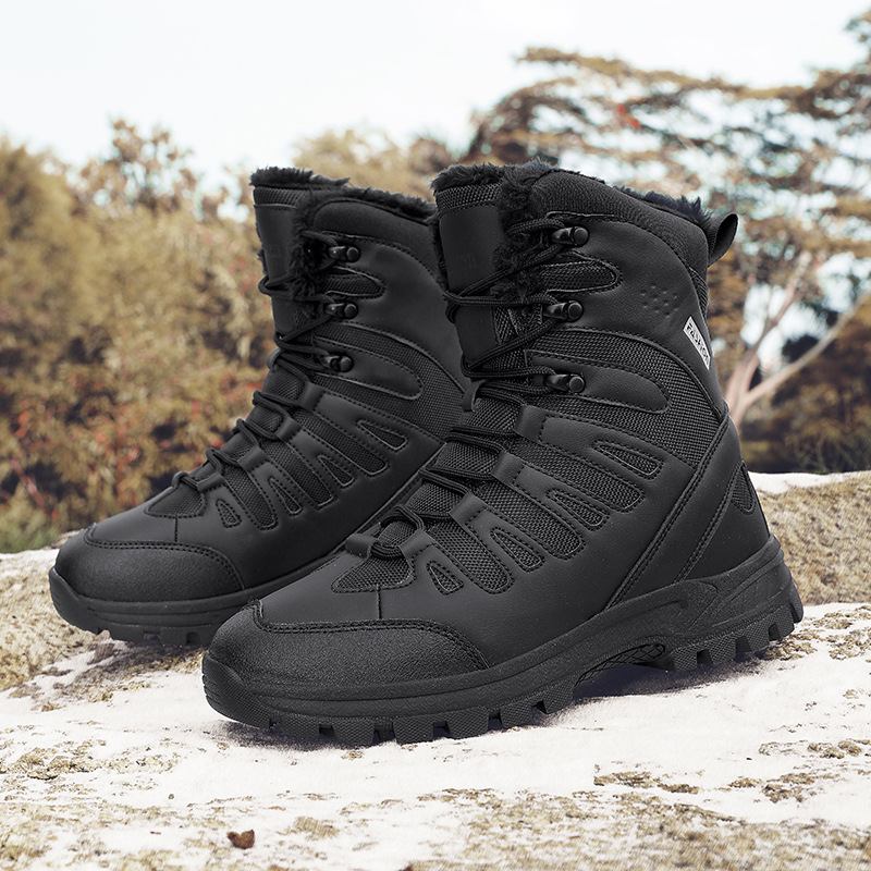 Invierno al aire libre botas de nieve del noreste para hombres gruesas impermeables, antideslizantes, cálidas y terciopelo, zapatos de algodón de esquí a prueba de frío de escalada de montaña