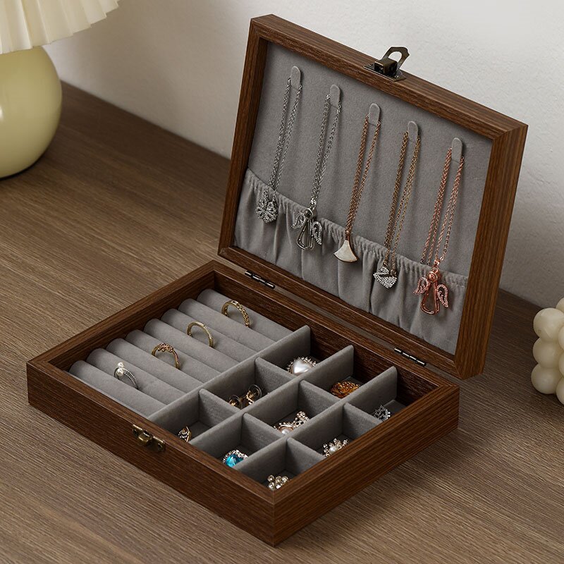 Caja de joyería de nuez caja de almacenamiento pendientes anillo collar brazalete joyería multifuncional polvo al por mayor