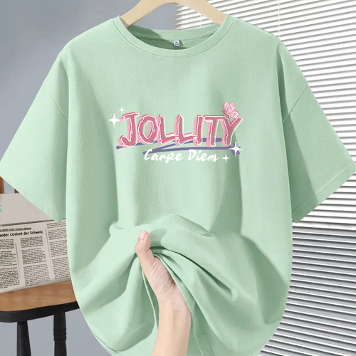 Women's Apricot Short Sleeve T-Shirt 200g Xinjiang Heavyweight Pure Cotton Printed Top Summer New Long-Sleeve Round Neck Half Sleeve