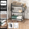【Black】Three-layer 42CM-Luxury model (with knife holder + chopstick drum + adhesive board holder)