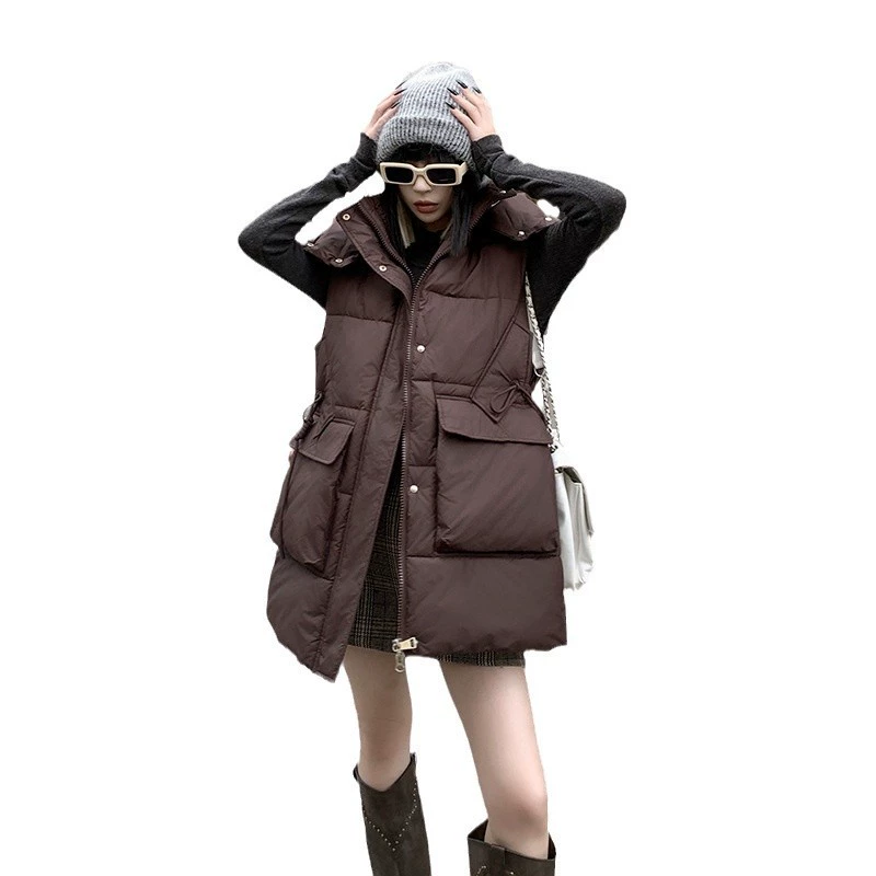 Demi-season fashionable vest with hood with down, jacket, Korean style