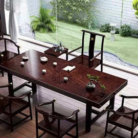lr非洲黑檀木奥坎纯实木大板茶桌椅组合办公室新中式茶桌功夫茶台