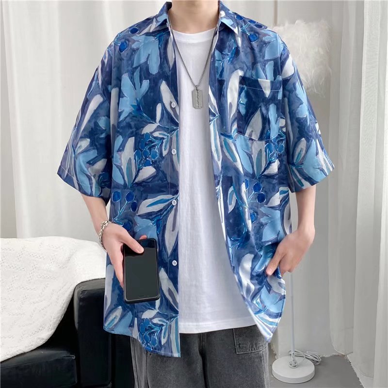 Hong Kong estilo Retro Vintage floral camisa manga corta Estilo Hawaiano tailandés diseño Ruan guapo camisa suelta para hombres y mujeres
