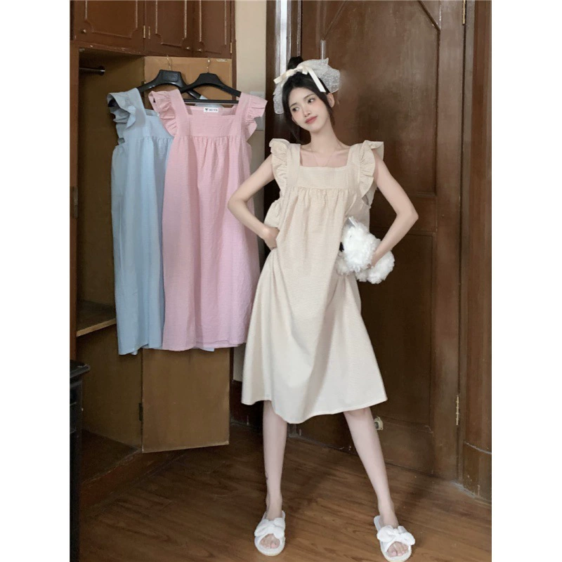 Пижамное платье Brand в корейском стиле, свободный крой, летнее, one size, милый свежий образ