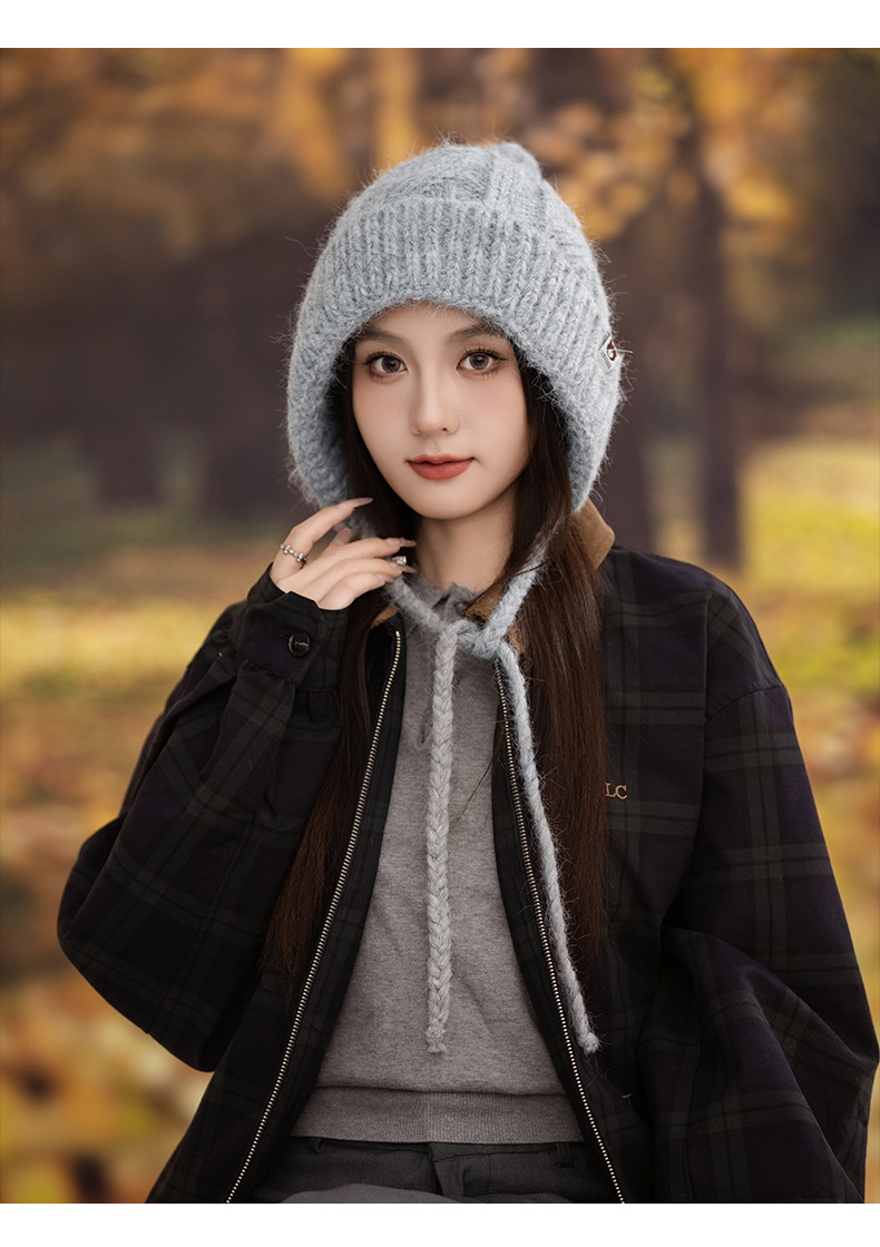 Korean Version Versatile Bear Patch Strap Knitted Autumn Winter Fashion Retro Pullover Outdoor Casual Warm Hat New_voghion.com