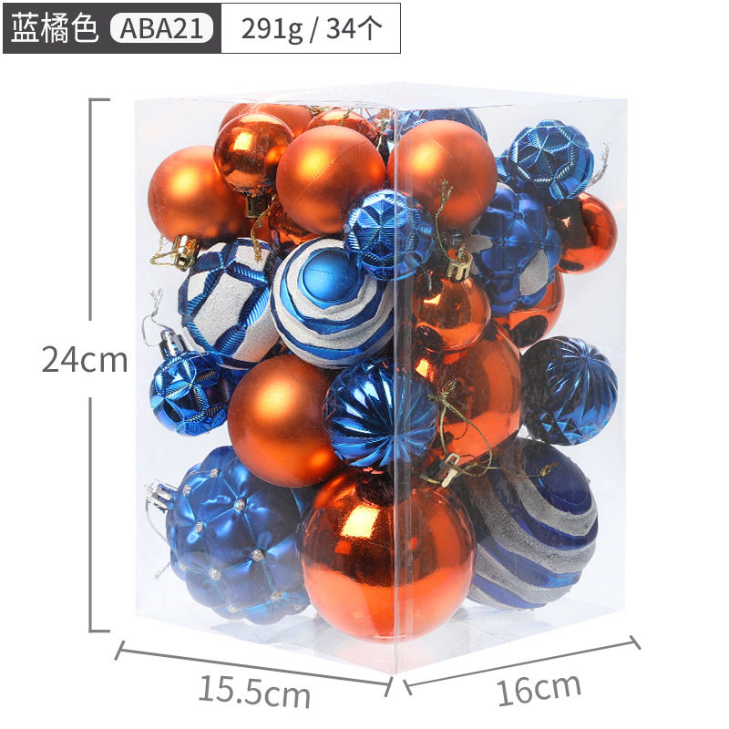 Hong Kong Heng Bola de Navidad decoración bola colgante azul resalte pintado en caja bola 34 Paquete de decoración de árbol de Navidad decoración colgante