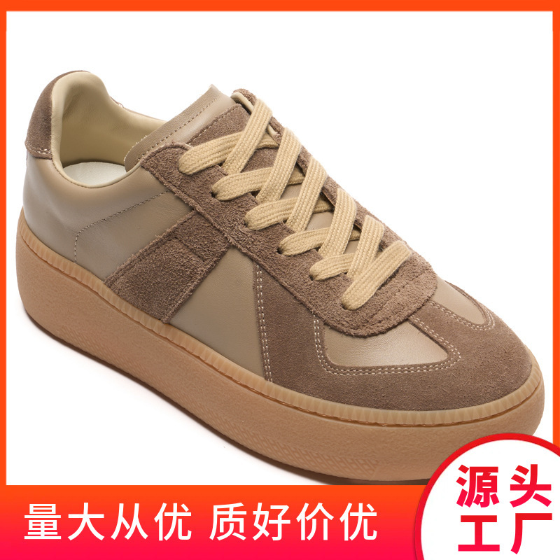 2025 New Retro Thick-Soled Heightening Lace-Up Moral Training Shoes for Women Genuine Leather Versatile Casual White Shoes Forrest Gump Moral Training Shoes