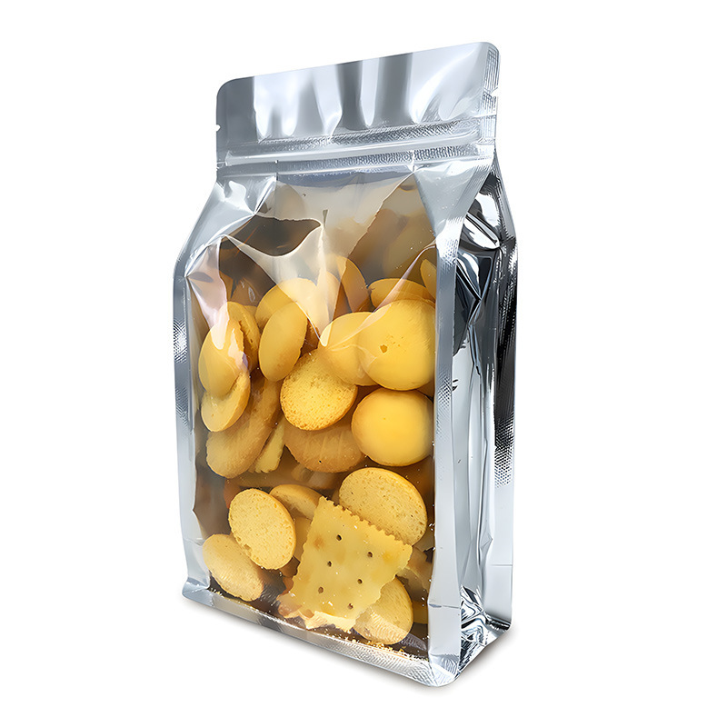 Aluminum Foil Eight-Sided Sealing Bag, Thickened Transparent Windowed Stand-Up Pouch for Snacks, Red Dates, Dried Goods, Tea, and Food Packaging
