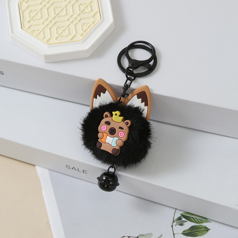 漫画かわいい猫耳ベル毛玉ペンダント読書カード Capibala バッグペンダント装飾ぬいぐるみキーホルダー|undefined