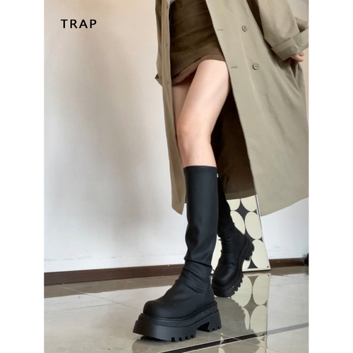 2024 new autumn and winter fat mm long boots for women but black knee boots with thighs and thick legs long boots piled up boots