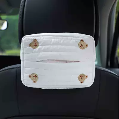 Cartoon fabric car tissue box car seat back-mounted paper box multifunctional car interior supplies DIY (Car tissue box/set) - striped-embroidered-bear-tissue-box