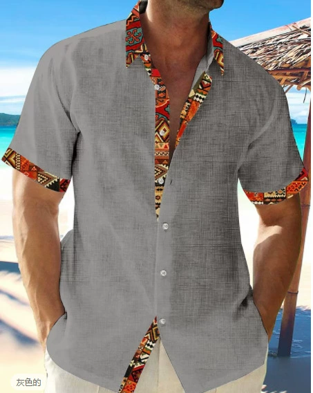 2023 летняя модная подкладка с 3D-печатью, трансграничная Гавайская творческая досуг, Мужской Двойной Цветной воротник с коротким рукавом, поколение волос