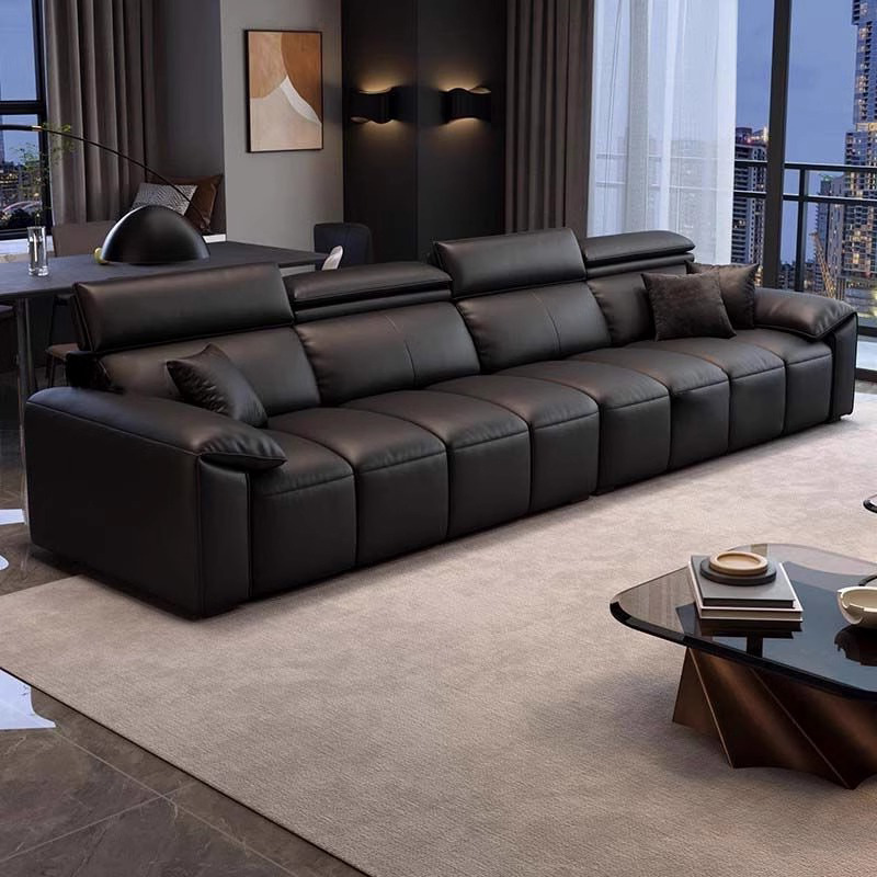 High-End Casual Sofa, Living Room, Genuine Leather Sofa, Retro Light Luxury Small Apartment Combination Sofa, Straight Leather Art Sofa