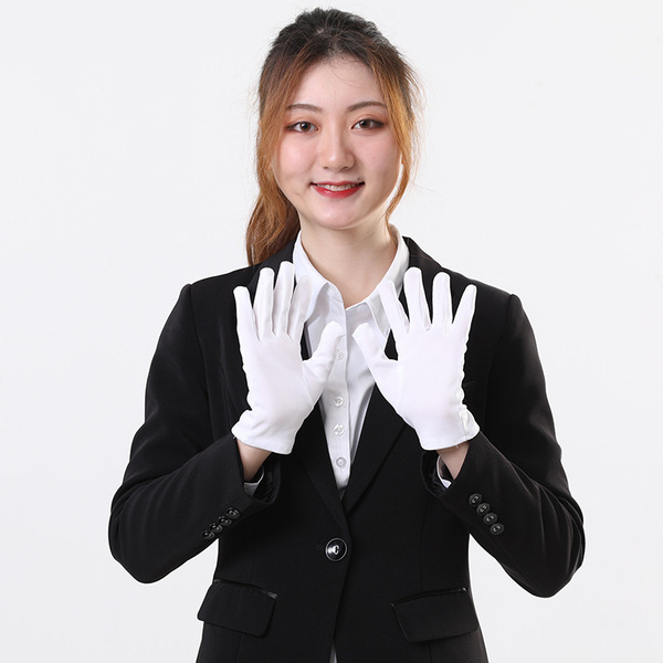 Sanjin etiquette black and white gloves men and women short -thin