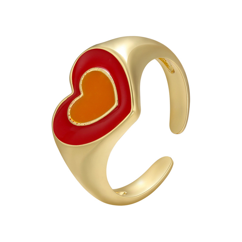 Vintage Color Dripping Oil Heart Shape Color Matching Opening Copper Ring Wholesale Nihaojewelry display picture 2