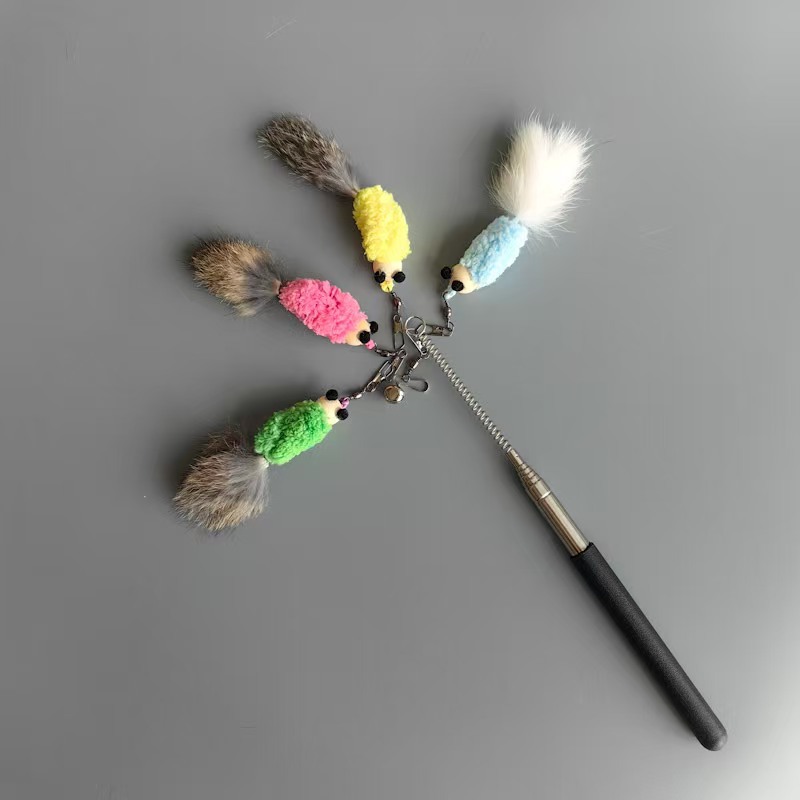 兔毛小松鼠猫玩具替换头逗猫棒猫咪玩具彩色兔皮小老鼠小狐狸新款