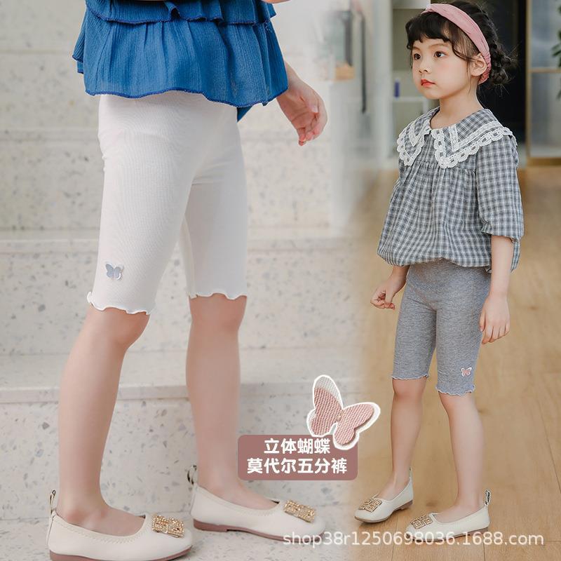 소녀 5 점 바지 얇은 소녀 여름  모달 레깅스 어린이 초박형 스트레치 아우터 착용 바지