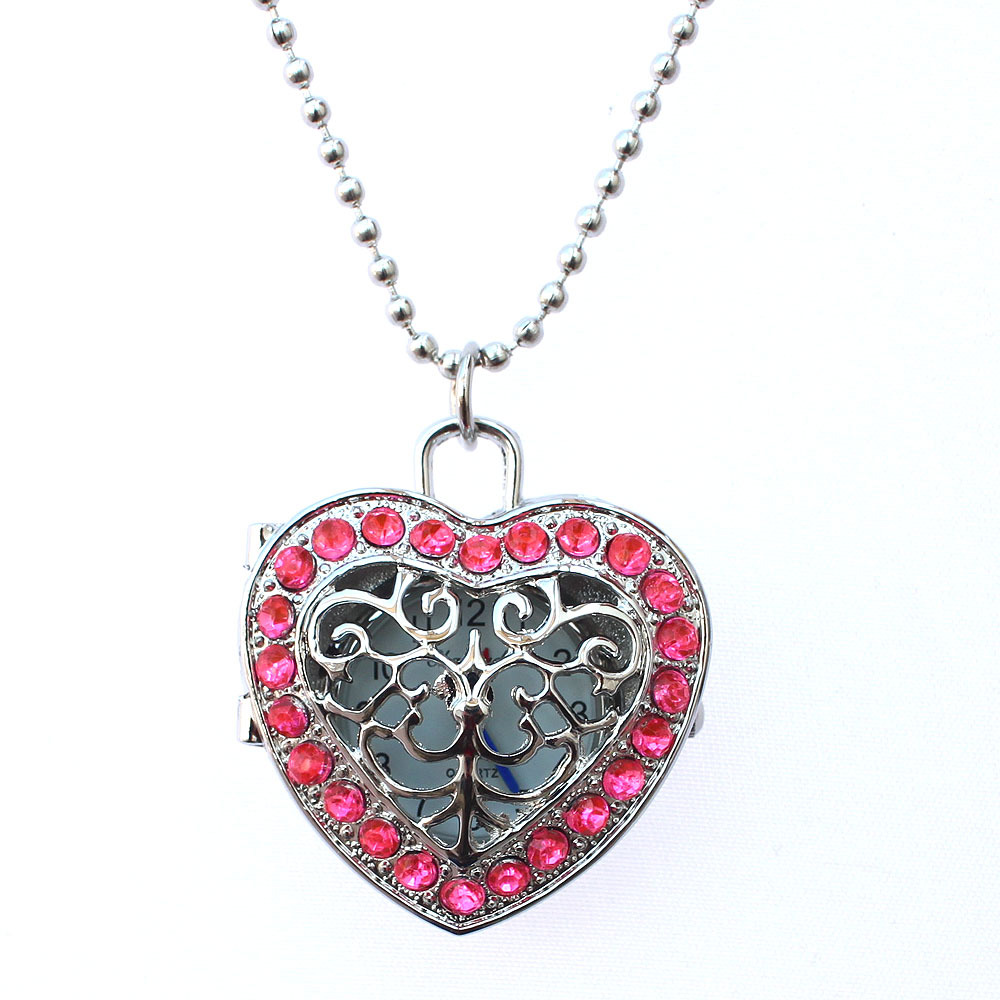 50g Weight Ordinary Glass Mirror Material Casual Heart Shape Alloy Strap Quartz Pocket Watch