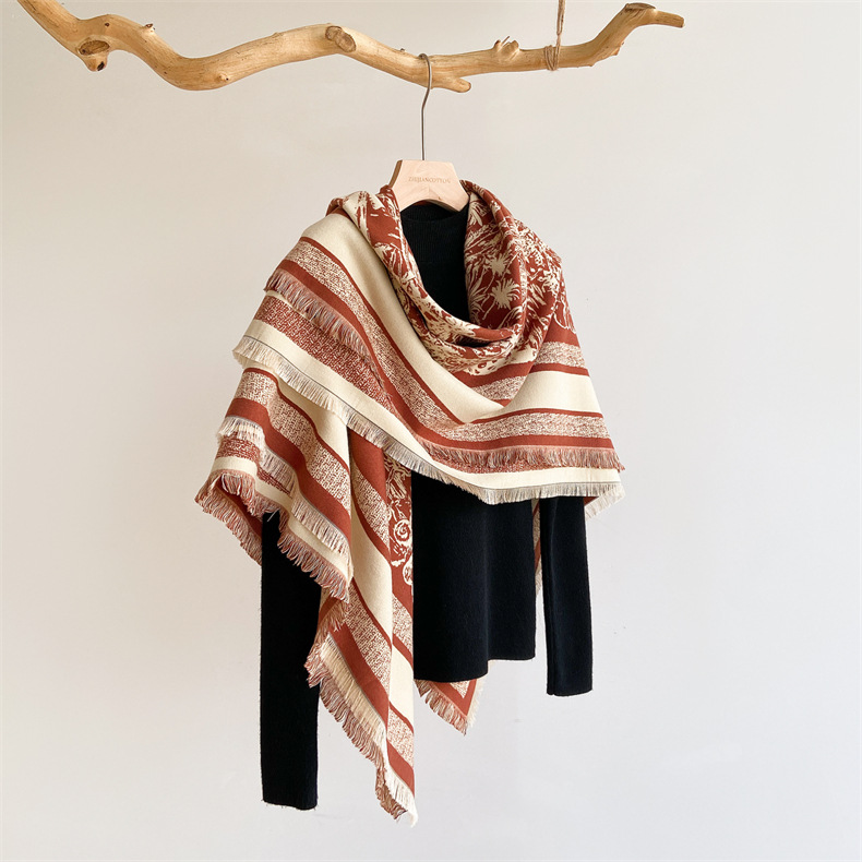 Écharpe en cachemire d'imitation chaude d'hiver avec pompons, écharpe carrée douce, confortable, épaisse et de grande taille, châle_voghion.com