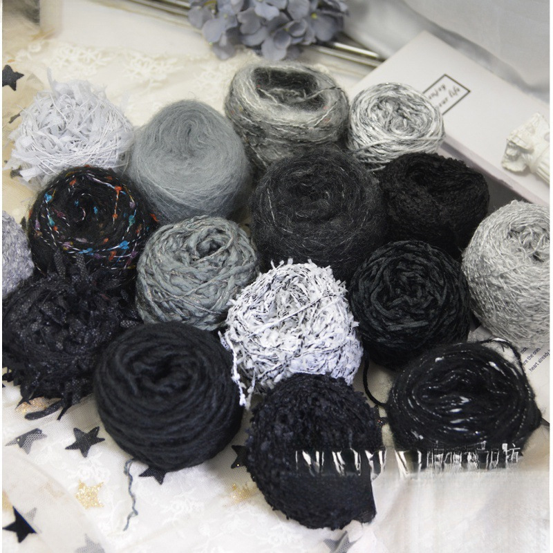 网纱纸片线牙刷带子手混线黑色毛线毛衣围巾配线编织包包