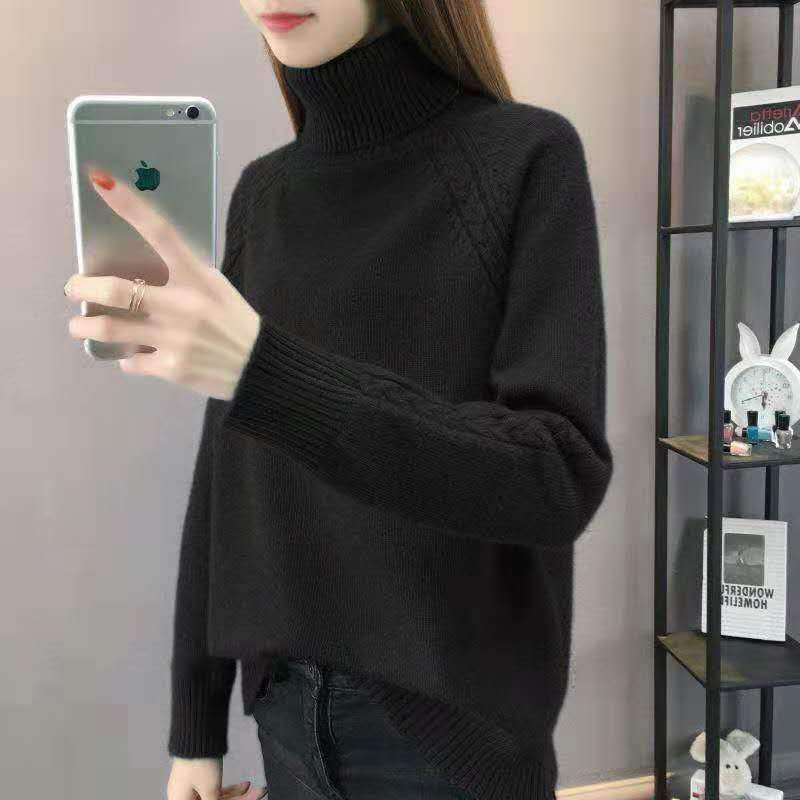 Estilo perezoso cuello alto suéter de las mujeres suelta desgaste exterior 2023 nuevo otoño y el invierno que basa la camisa engrosada top image 9