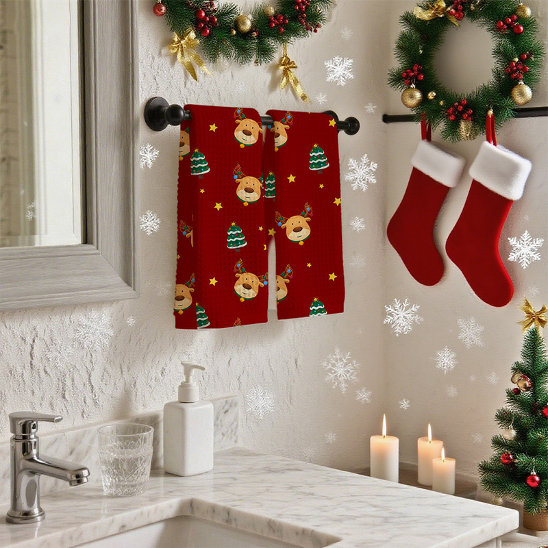Amazon's Best Selling New Christmas Waffle Towel Christmas Decoration Kitchen Bathroom Hand Towel Dishwashing Rag