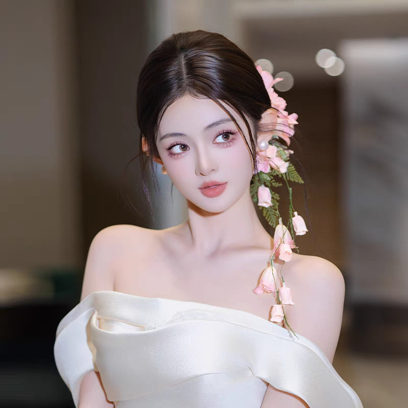 フォレストスタイルの手作りロマンチックなピンクの花嫁模擬花ヘアアクセサリー超妖精甘いウェディングドレスアクセサリー年齢を減らす帽子|undefined