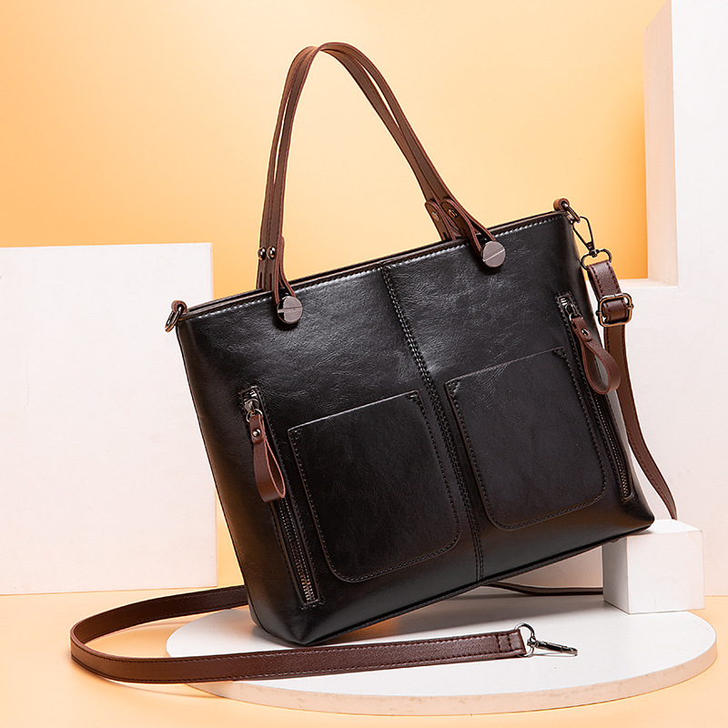 Guangzhou Oil Wax PU-Leder Neue Mode Doppeltasche Handtasche Einzelschulter Diagonal Straddle Bag_voghion.com