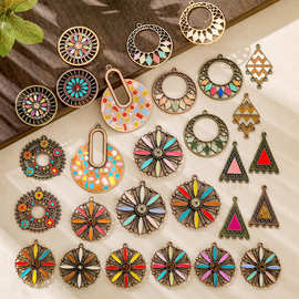 跨境热销diy半成品 耳环挂件项链波西米亚复古滴油合金配件批发